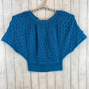 VTG Once Again Blue Honeycomb Knit Cropped Poncho-Style Sweater Top Size Medium